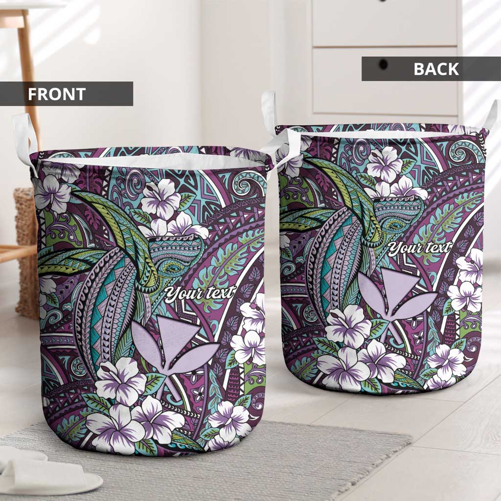 Personalised Hawaii Tribal Humpback Whale Laundry Basket Poni Hibiscus Seamless Pattern LT9 - Polynesian Pride