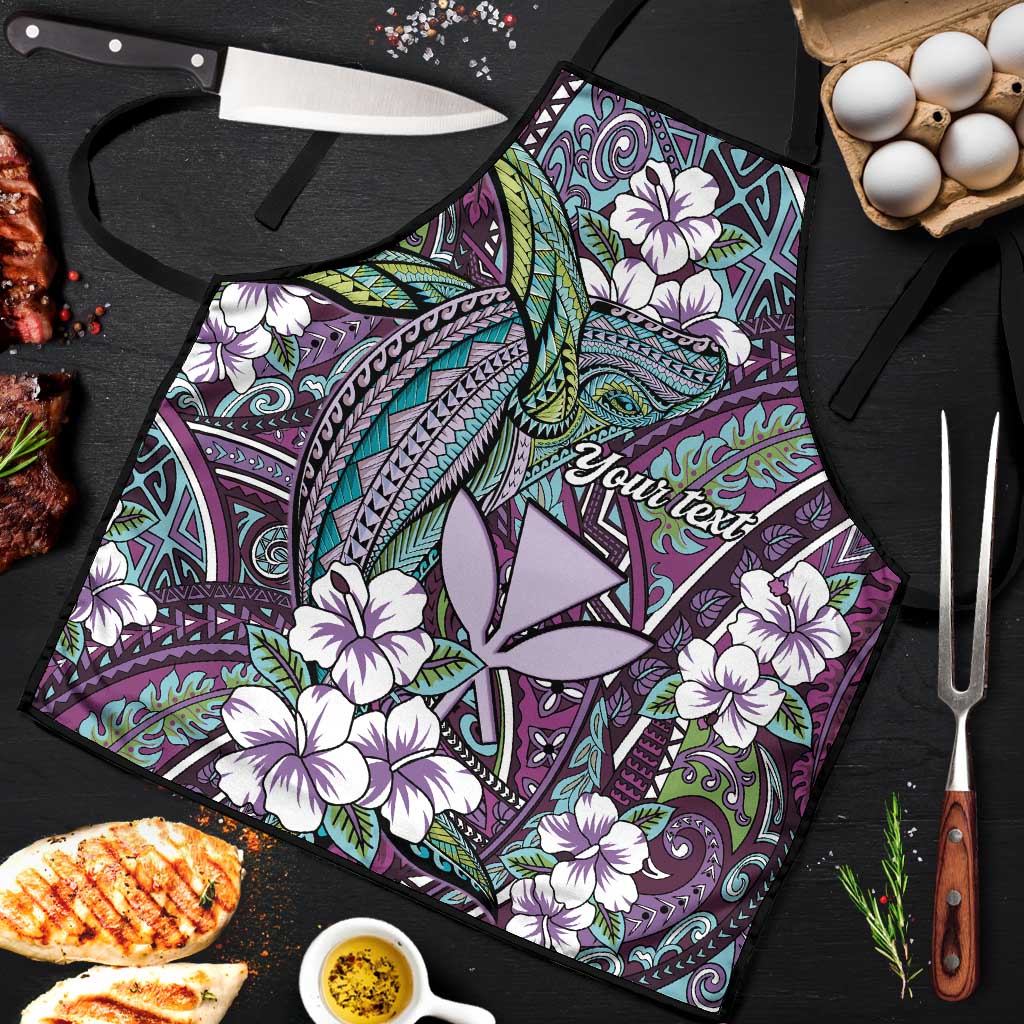 Personalised Hawaii Tribal Humpback Whale Apron Poni Hibiscus Seamless Pattern LT9 Purple - Polynesian Pride