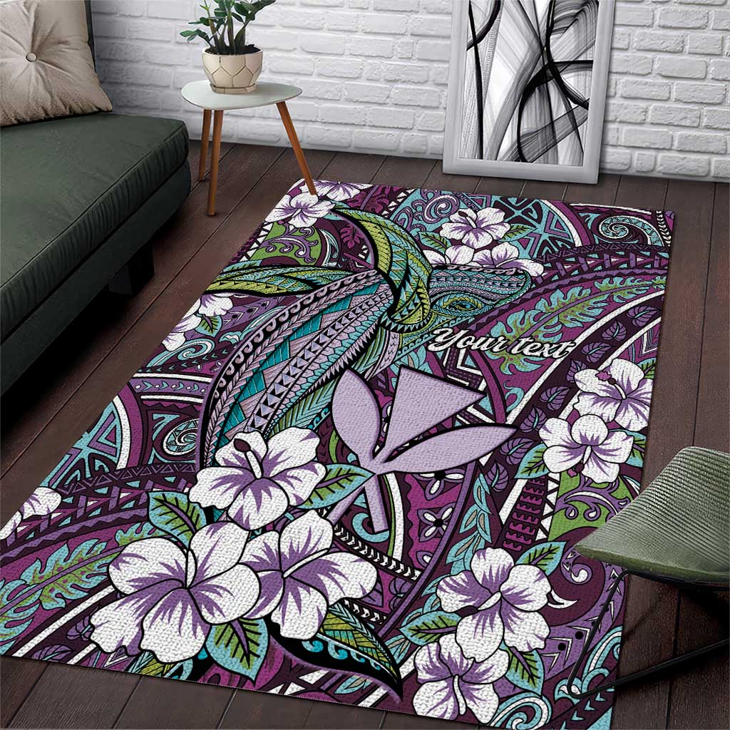 Personalised Hawaii Tribal Humpback Whale Area Rug Poni Hibiscus Seamless Pattern