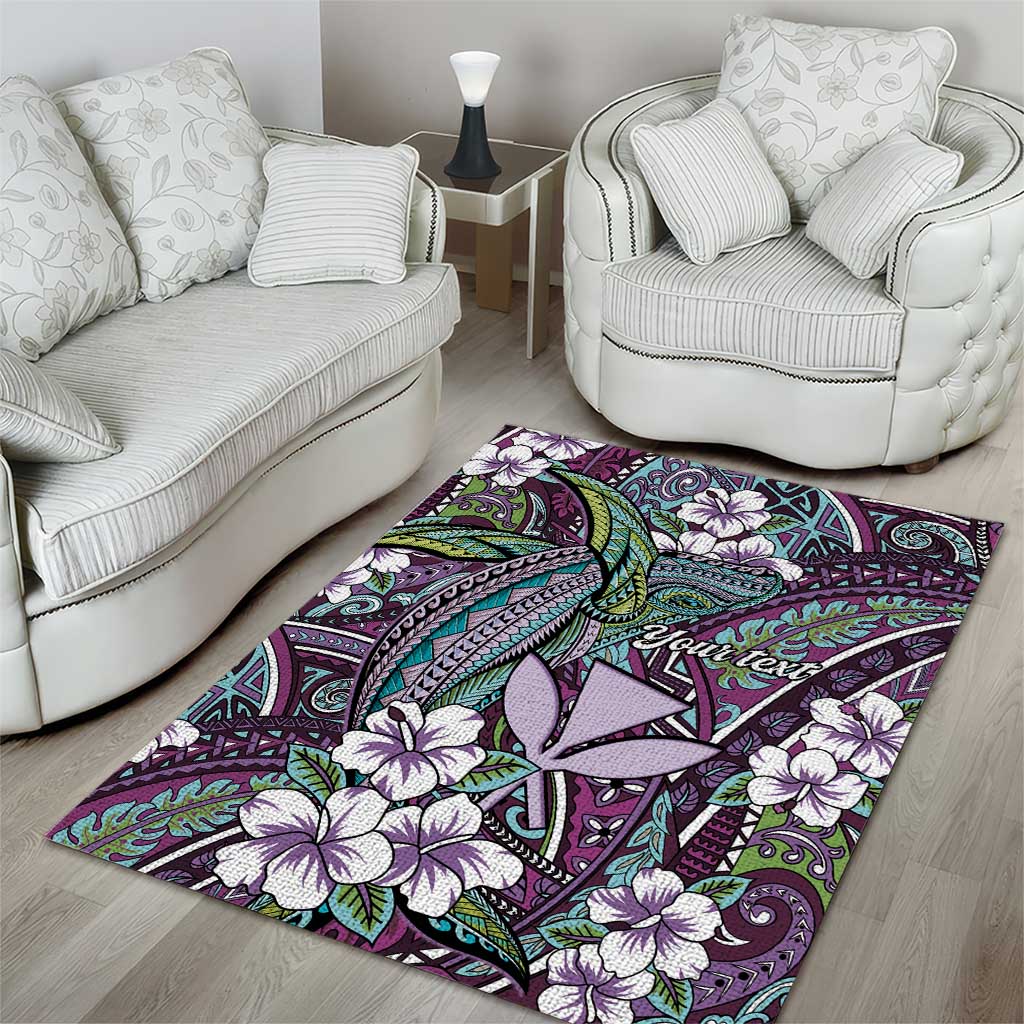 Personalised Hawaii Tribal Humpback Whale Area Rug Poni Hibiscus Seamless Pattern