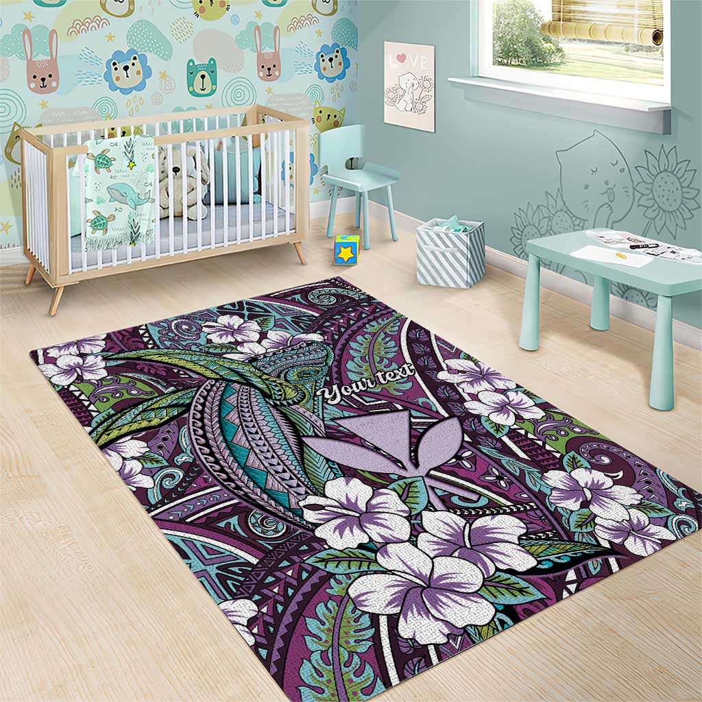 Personalised Hawaii Tribal Humpback Whale Area Rug Poni Hibiscus Seamless Pattern