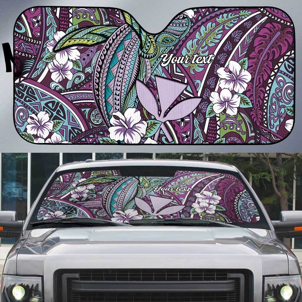 Personalised Hawaii Tribal Humpback Whale Auto Sun Shade Poni Hibiscus Seamless Pattern