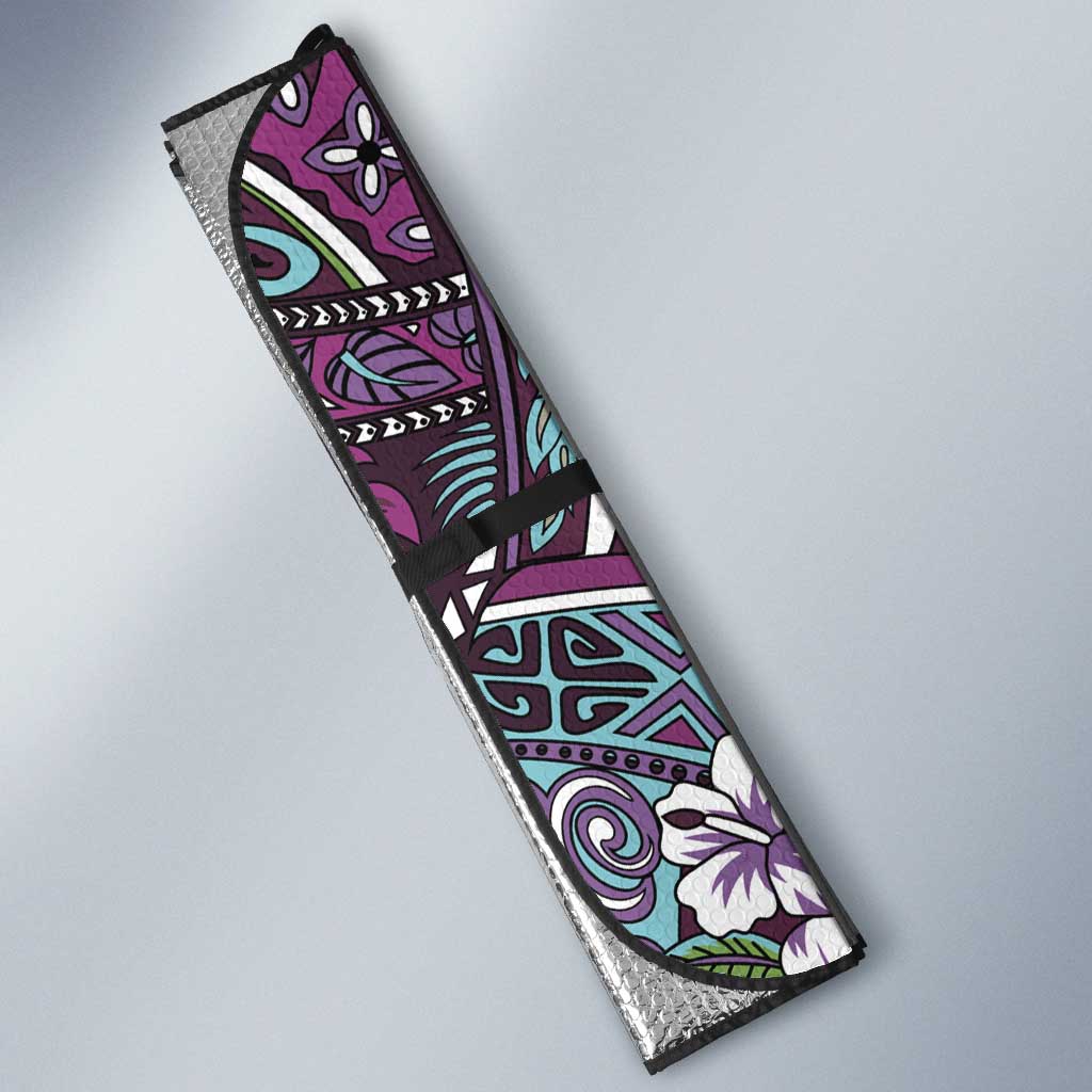 Personalised Hawaii Tribal Humpback Whale Auto Sun Shade Poni Hibiscus Seamless Pattern