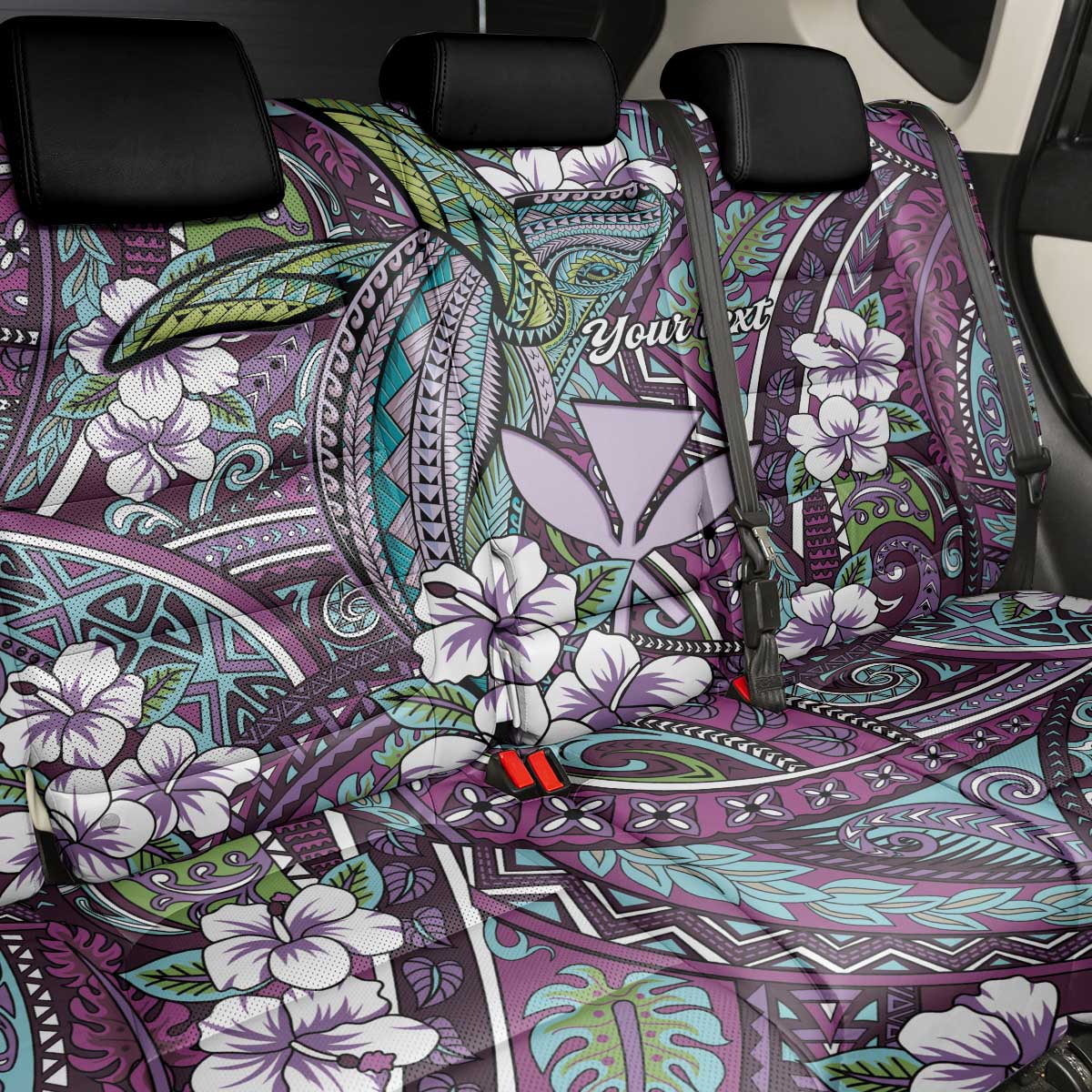 Personalised Hawaii Tribal Humpback Whale Back Car Seat Cover Poni Hibiscus Seamless Pattern
