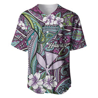 Personalised Hawaii Tribal Humpback Whale Baseball Jersey Poni Hibiscus Seamless Pattern LT9 Purple - Polynesian Pride