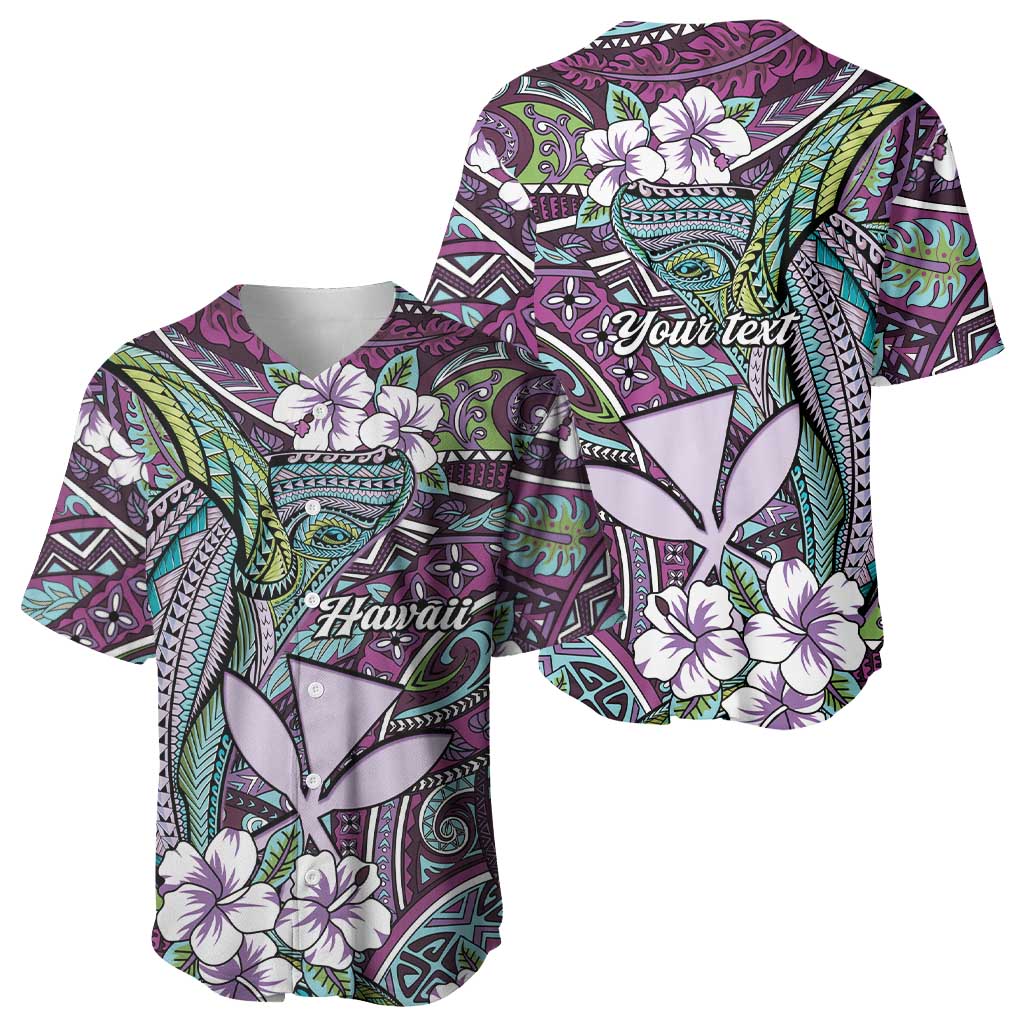 Personalised Hawaii Tribal Humpback Whale Baseball Jersey Poni Hibiscus Seamless Pattern LT9 - Polynesian Pride