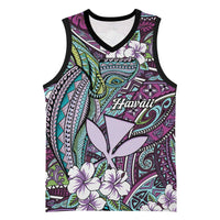 Personalised Hawaii Tribal Humpback Whale Basketball Jersey Poni Hibiscus Seamless Pattern LT9 Unisex Purple - Polynesian Pride
