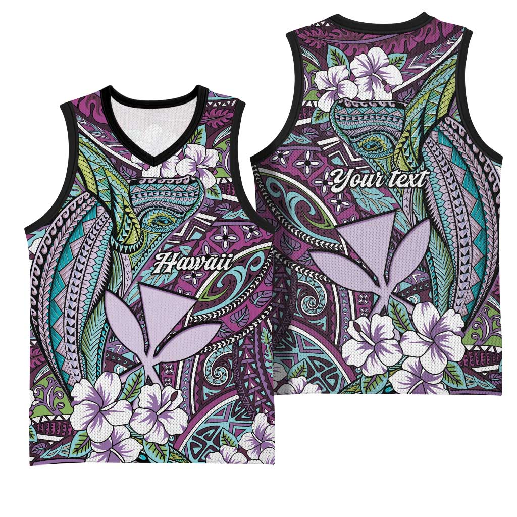 Personalised Hawaii Tribal Humpback Whale Basketball Jersey Poni Hibiscus Seamless Pattern LT9 - Polynesian Pride