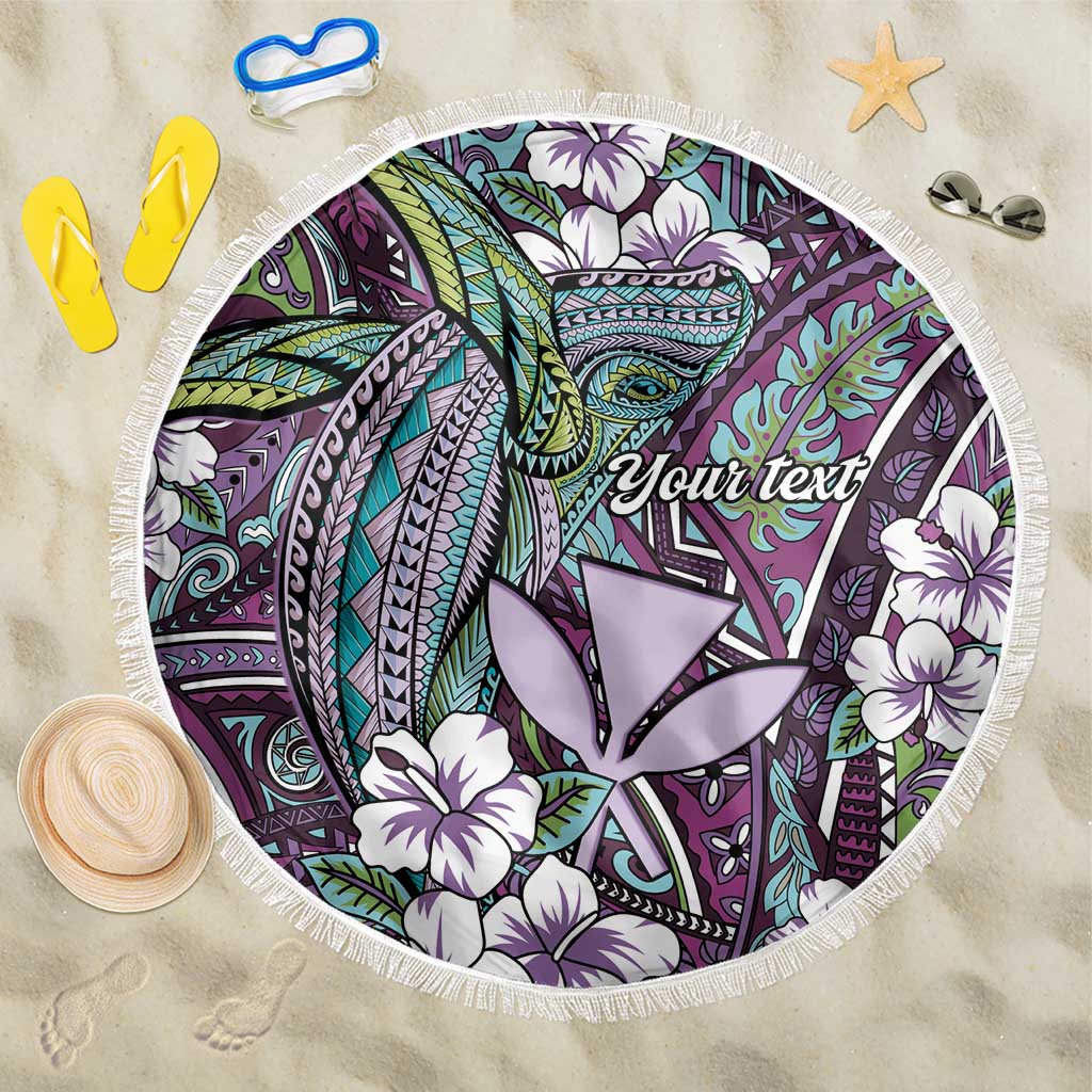 Personalised Hawaii Tribal Humpback Whale Beach Blanket Poni Hibiscus Seamless Pattern LT9 One Size 150cm Purple - Polynesian Pride