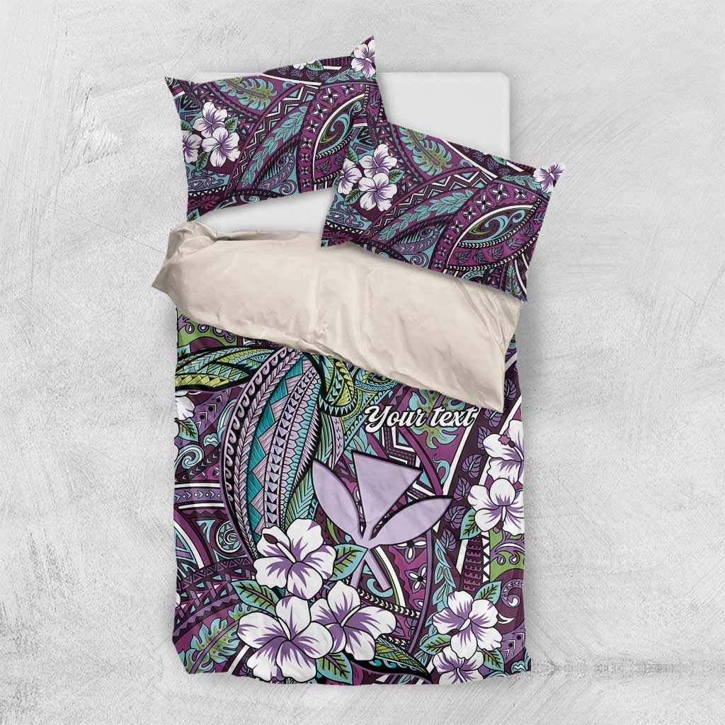 Personalised Hawaii Tribal Humpback Whale Bedding Set Poni Hibiscus Seamless Pattern LT9 US Twin 172cm x 218cm Purple - Polynesian Pride