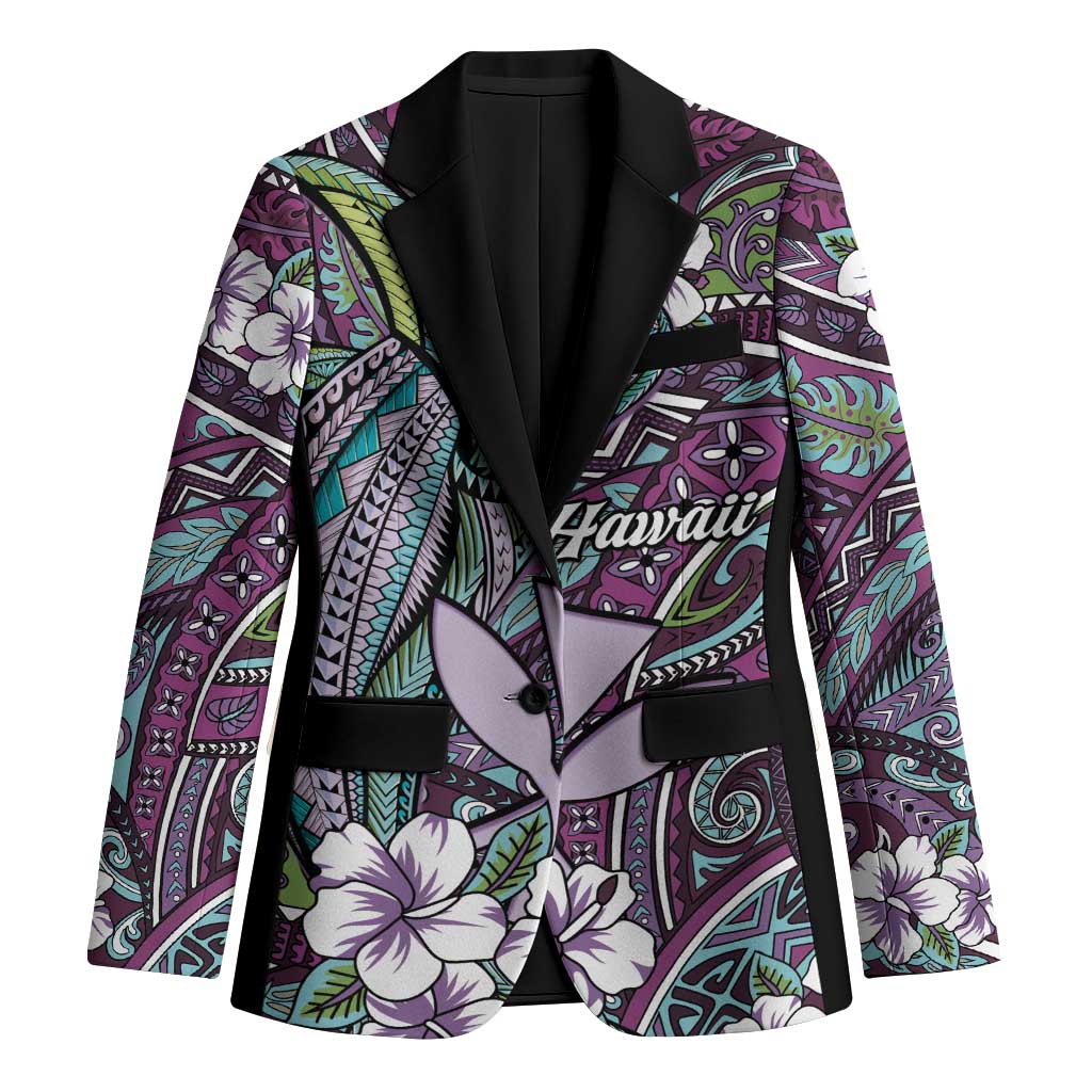 Personalised Hawaii Tribal Humpback Whale Blazer Poni Hibiscus Seamless Pattern LT9 Unisex Purple - Polynesian Pride