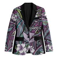 Personalised Hawaii Tribal Humpback Whale Blazer Poni Hibiscus Seamless Pattern LT9 Unisex Purple - Polynesian Pride