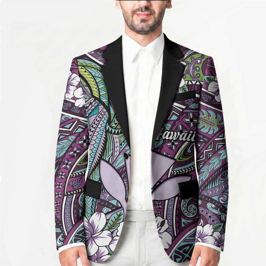 Personalised Hawaii Tribal Humpback Whale Blazer Poni Hibiscus Seamless Pattern LT9 - Polynesian Pride