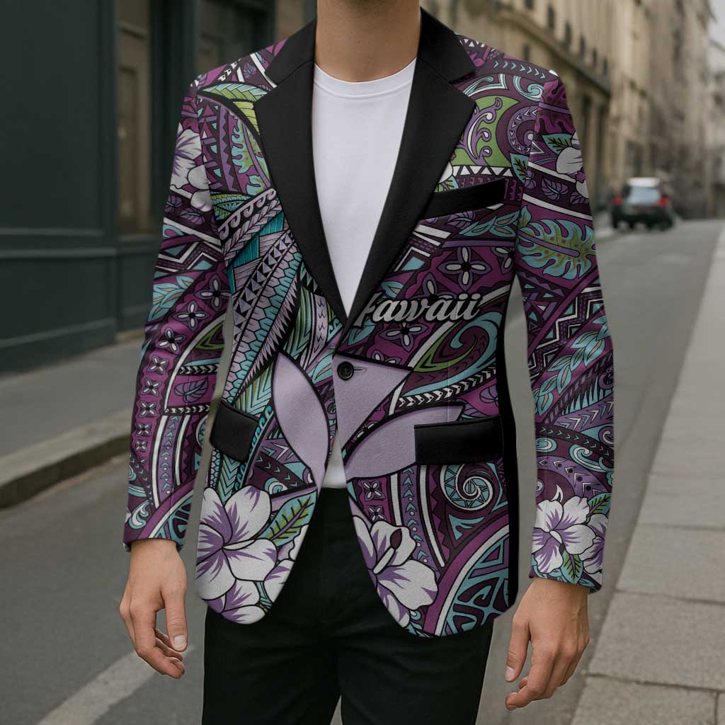 Personalised Hawaii Tribal Humpback Whale Blazer Poni Hibiscus Seamless Pattern LT9 - Polynesian Pride