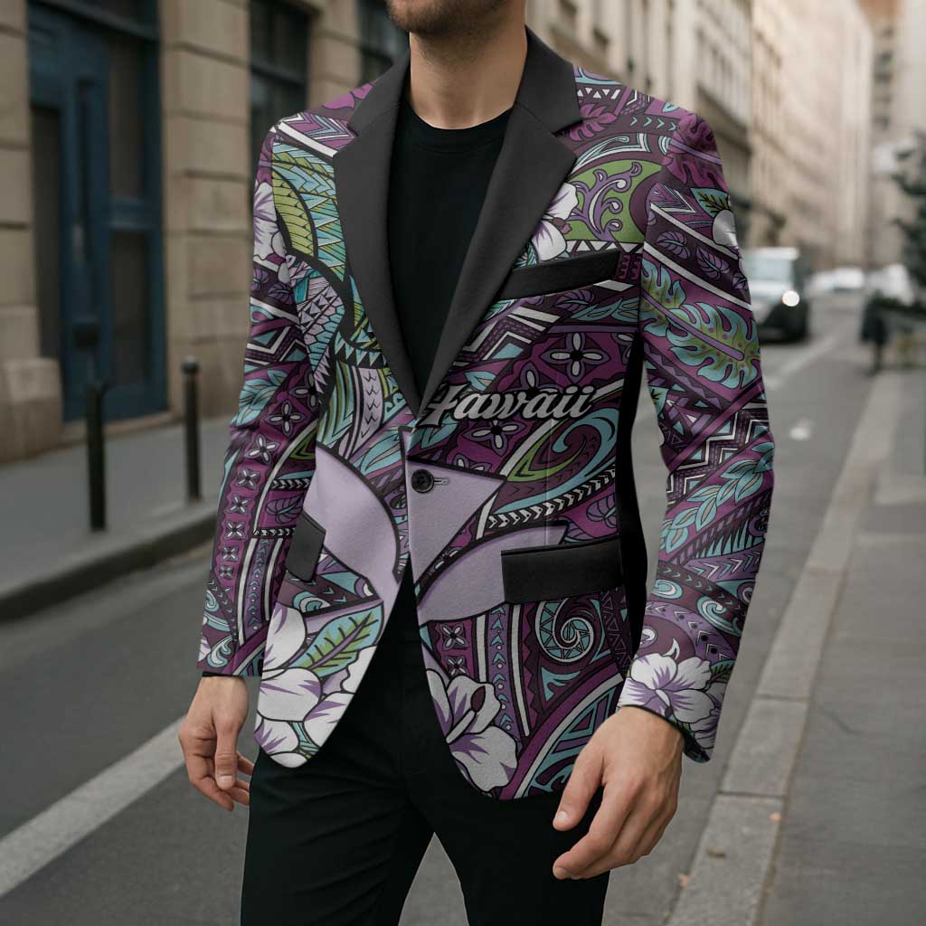 Personalised Hawaii Tribal Humpback Whale Blazer Poni Hibiscus Seamless Pattern LT9 - Polynesian Pride