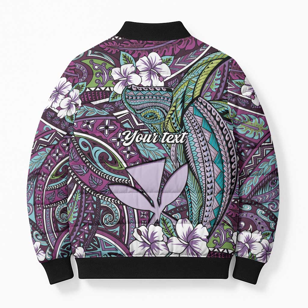 Personalised Hawaii Tribal Humpback Whale Bomber Puffer Jacket Poni Hibiscus Seamless Pattern LT9 - Polynesian Pride