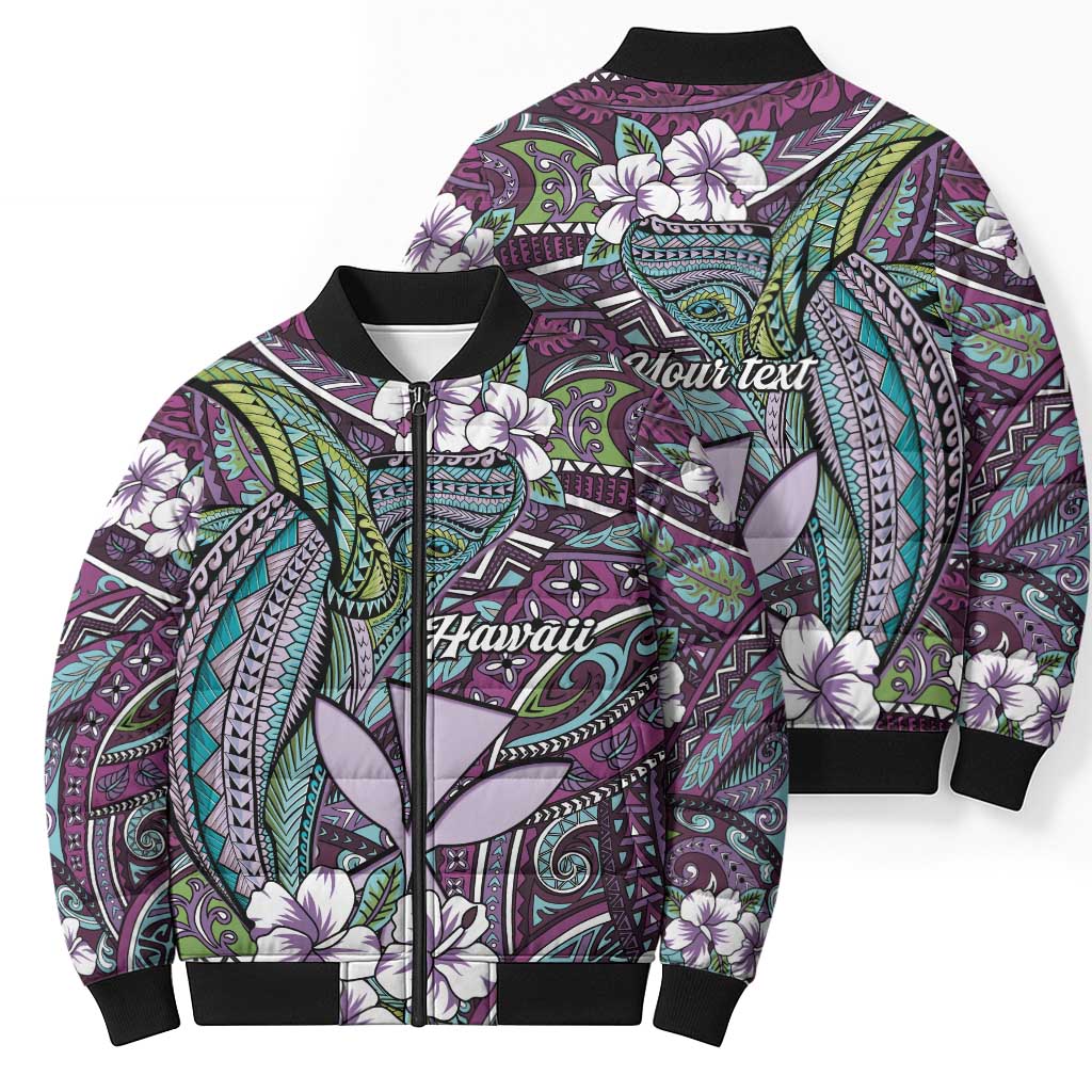 Personalised Hawaii Tribal Humpback Whale Bomber Puffer Jacket Poni Hibiscus Seamless Pattern LT9 - Polynesian Pride