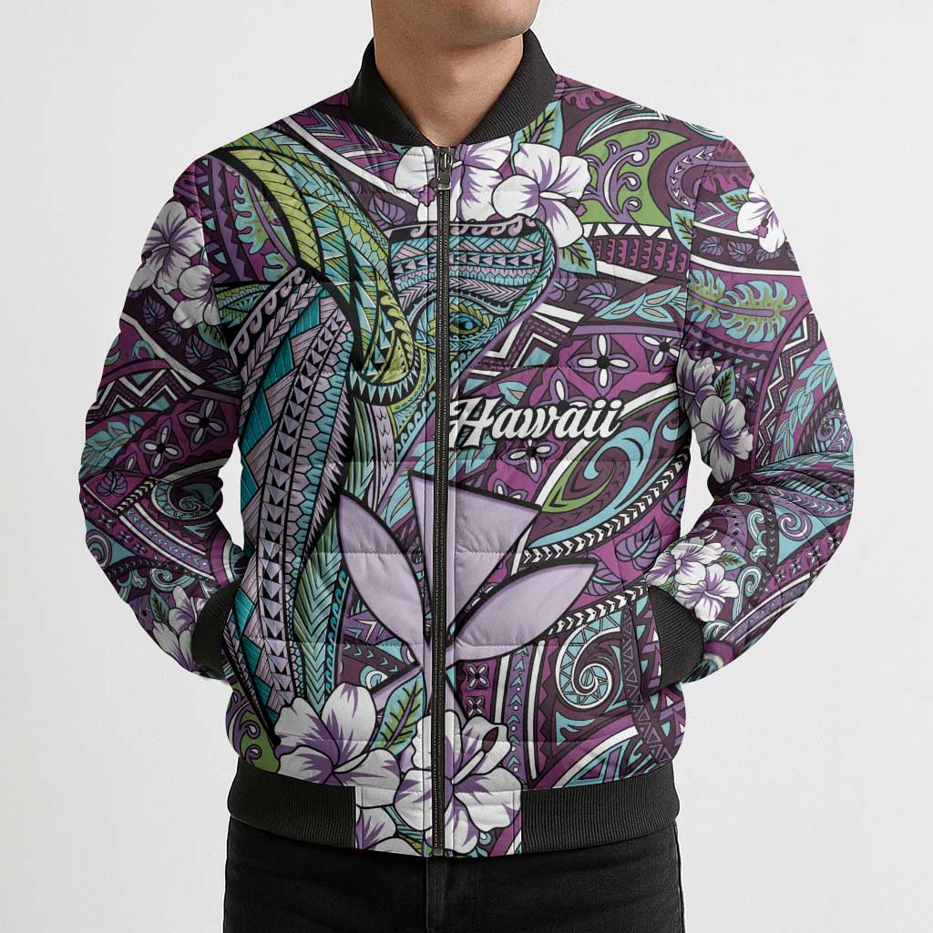 Personalised Hawaii Tribal Humpback Whale Bomber Puffer Jacket Poni Hibiscus Seamless Pattern LT9 - Polynesian Pride