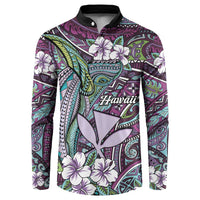 Personalised Hawaii Tribal Humpback Whale Button Sweatshirt Poni Hibiscus Seamless Pattern