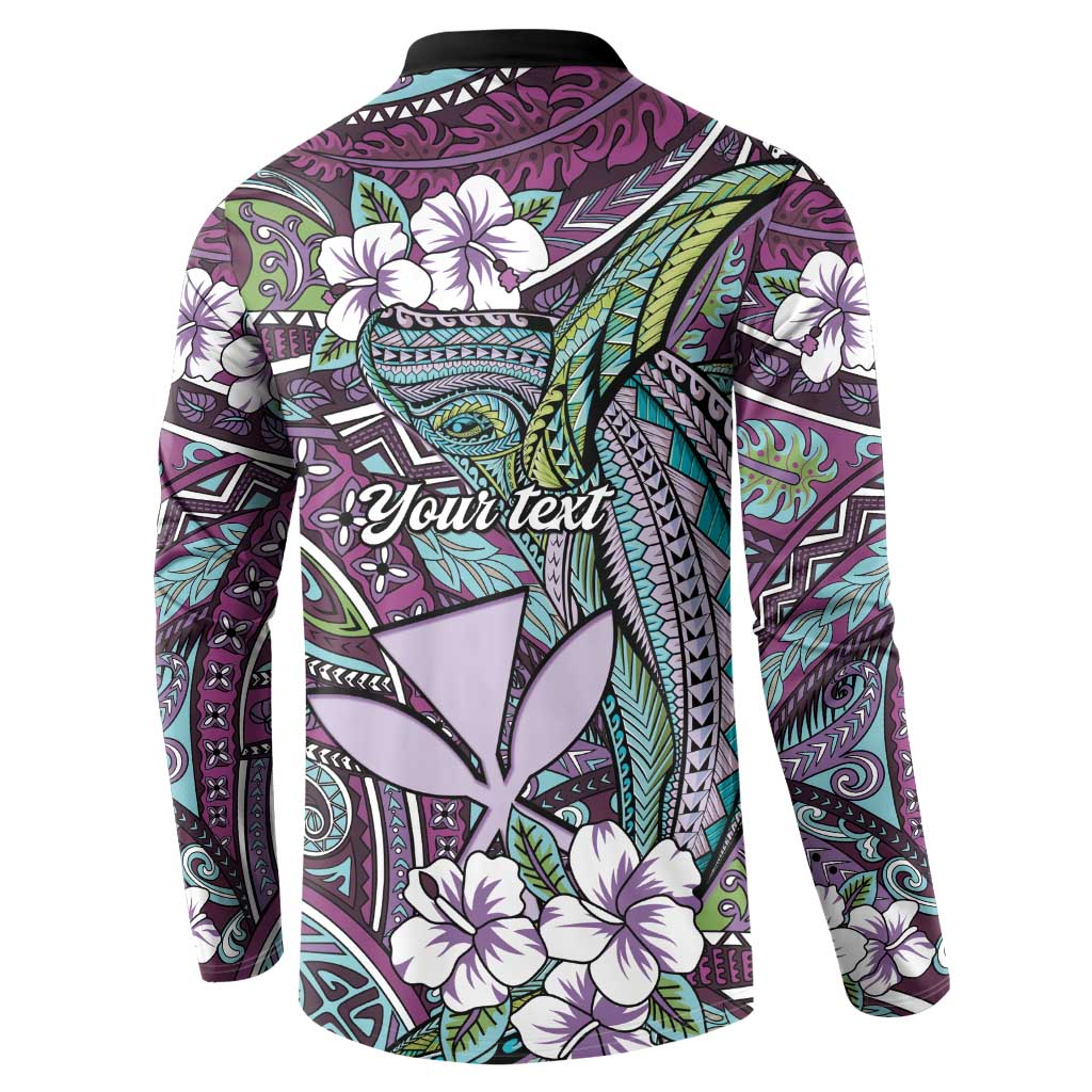 Personalised Hawaii Tribal Humpback Whale Button Sweatshirt Poni Hibiscus Seamless Pattern