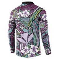 Personalised Hawaii Tribal Humpback Whale Button Sweatshirt Poni Hibiscus Seamless Pattern