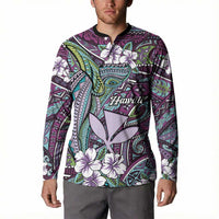 Personalised Hawaii Tribal Humpback Whale Button Sweatshirt Poni Hibiscus Seamless Pattern