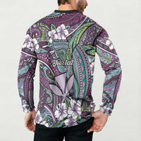 Personalised Hawaii Tribal Humpback Whale Button Sweatshirt Poni Hibiscus Seamless Pattern