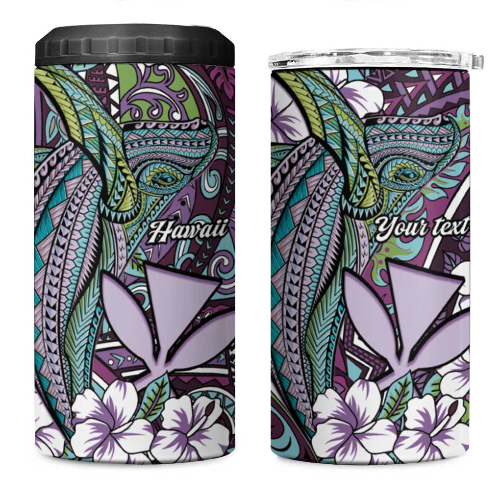 Personalised Hawaii Tribal Humpback Whale 4 in 1 Can Cooler Tumbler Poni Hibiscus Seamless Pattern LT9 One Size: 16 oz Purple - Polynesian Pride