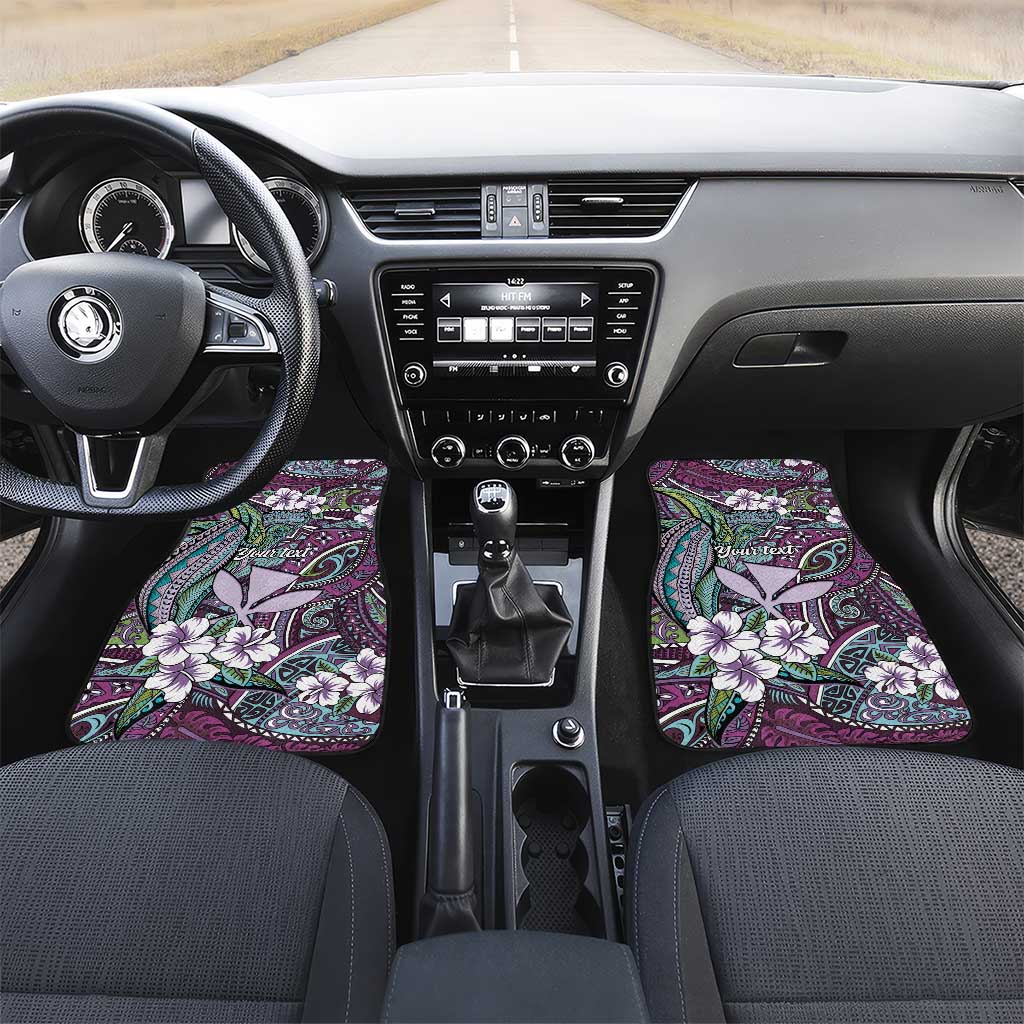 Personalised Hawaii Tribal Humpback Whale Car Mats Poni Hibiscus Seamless Pattern LT9 Set 2pcs - Front Purple - Polynesian Pride