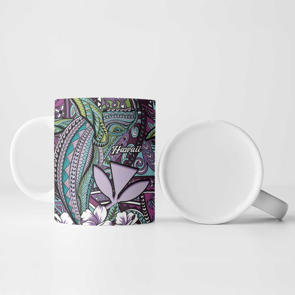 Personalised Hawaii Tribal Humpback Whale Ceramic Mug Poni Hibiscus Seamless Pattern LT9 - Polynesian Pride