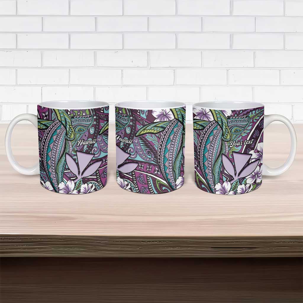Personalised Hawaii Tribal Humpback Whale Ceramic Mug Poni Hibiscus Seamless Pattern LT9 - Polynesian Pride