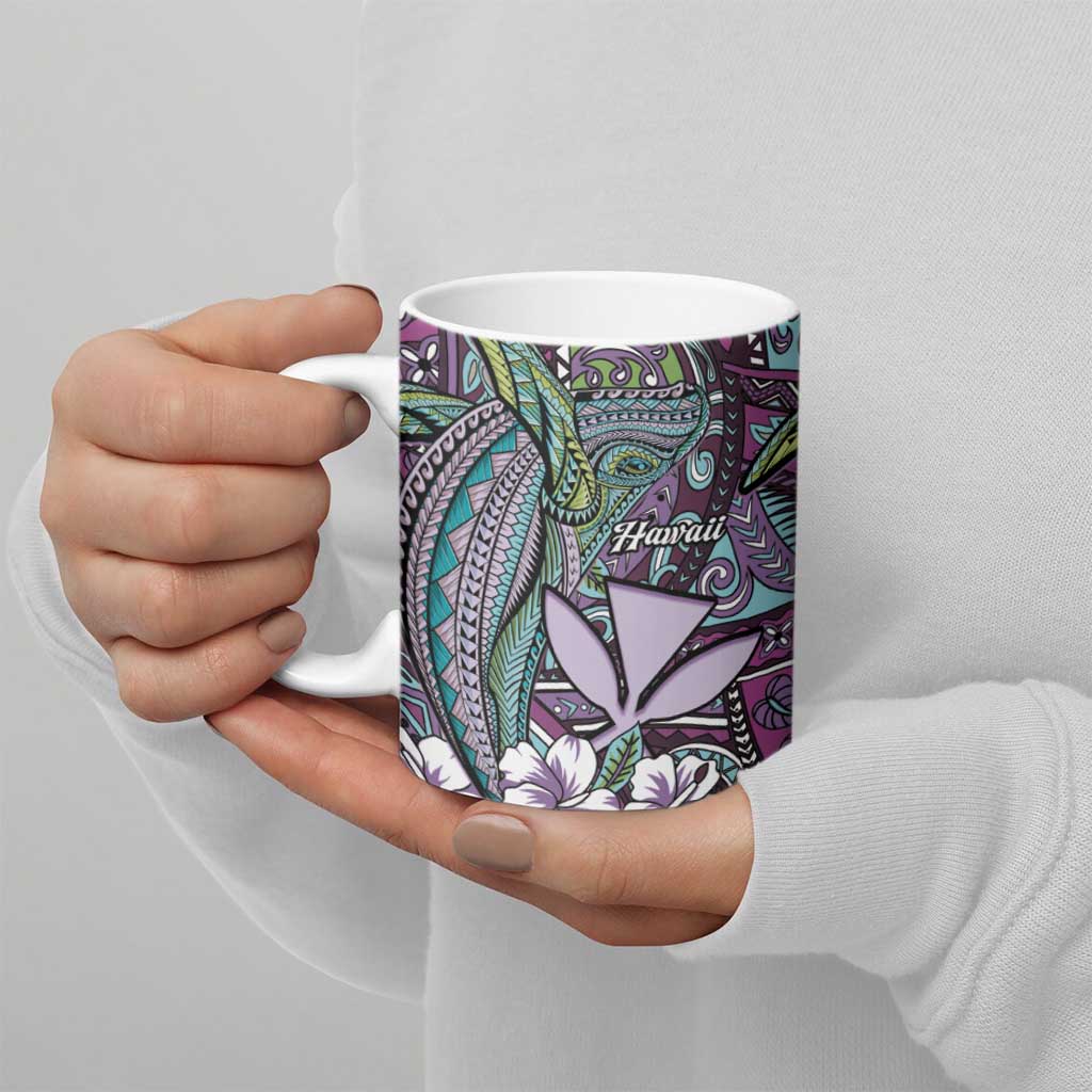 Personalised Hawaii Tribal Humpback Whale Ceramic Mug Poni Hibiscus Seamless Pattern LT9 - Polynesian Pride