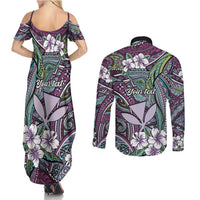 Personalised Hawaii Tribal Humpback Whale Couples Matching Summer Maxi Dress and Long Sleeve Button Shirt Poni Hibiscus Seamless Pattern LT9 - Polynesian Pride