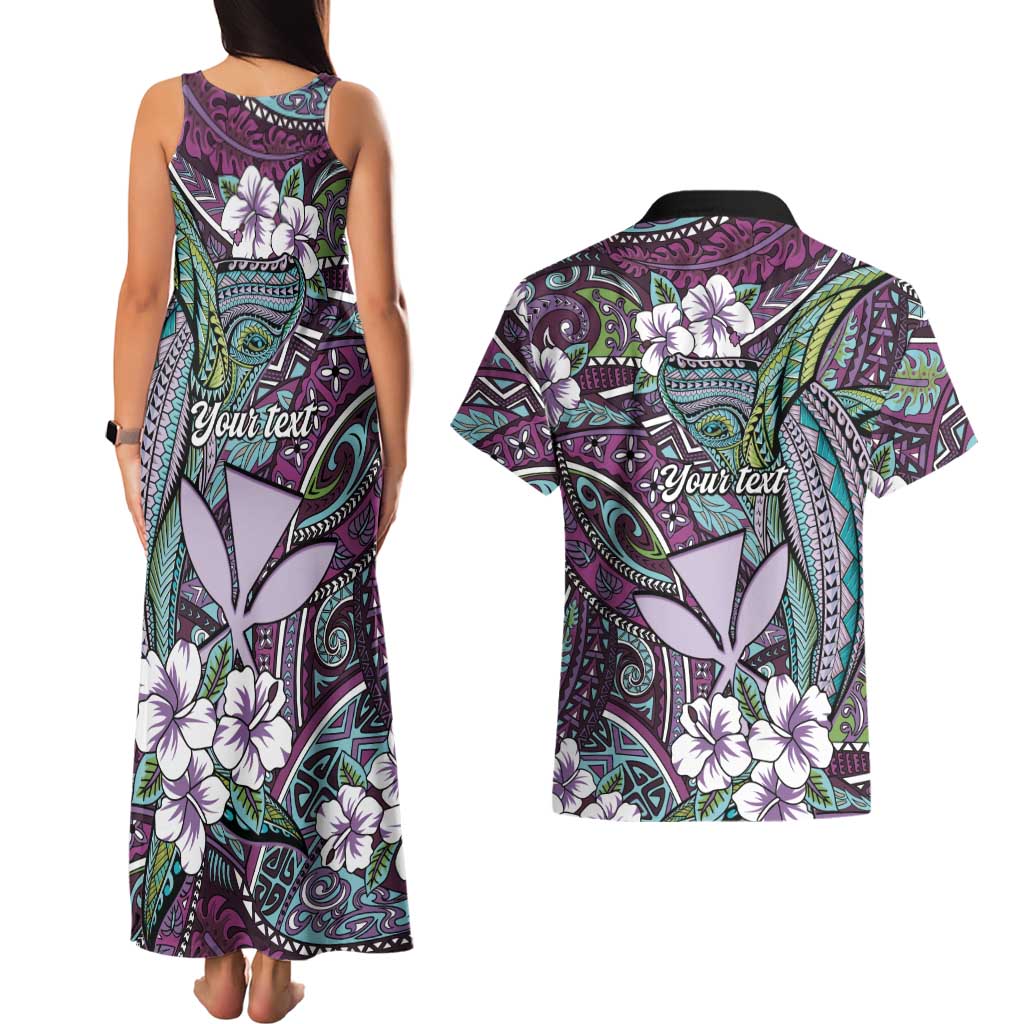 Personalised Hawaii Tribal Humpback Whale Couples Matching Tank Maxi Dress and Hawaiian Shirt Poni Hibiscus Seamless Pattern LT9 - Polynesian Pride