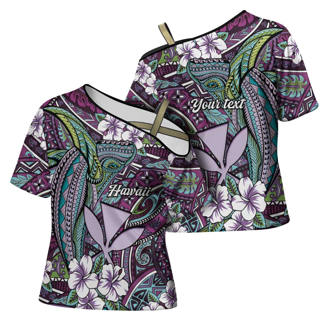 Personalised Hawaii Tribal Humpback Whale Cross Shoulder Shirt Poni Hibiscus Seamless Pattern LT9 - Polynesian Pride