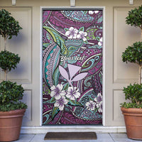 Personalised Hawaii Tribal Humpback Whale Door Cover Poni Hibiscus Seamless Pattern LT9 Purple - Polynesian Pride