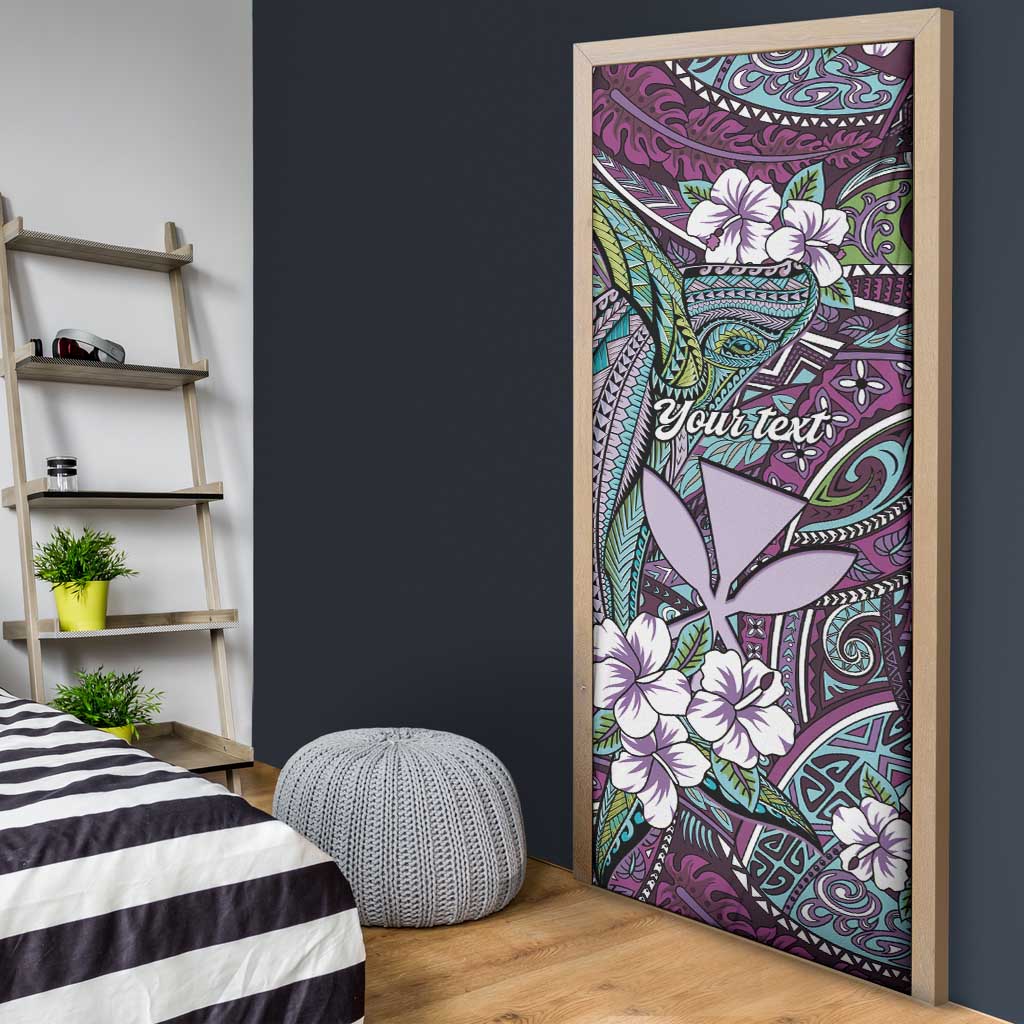 Personalised Hawaii Tribal Humpback Whale Door Cover Poni Hibiscus Seamless Pattern LT9 - Polynesian Pride