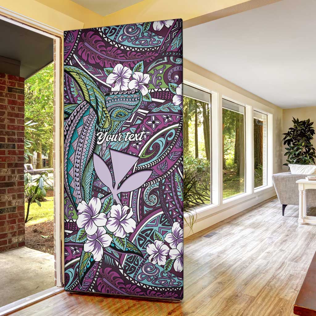 Personalised Hawaii Tribal Humpback Whale Door Cover Poni Hibiscus Seamless Pattern LT9 - Polynesian Pride