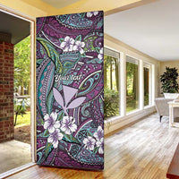Personalised Hawaii Tribal Humpback Whale Door Cover Poni Hibiscus Seamless Pattern LT9 - Polynesian Pride