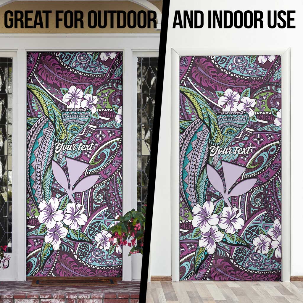 Personalised Hawaii Tribal Humpback Whale Door Cover Poni Hibiscus Seamless Pattern LT9 - Polynesian Pride