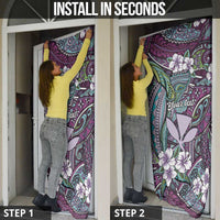 Personalised Hawaii Tribal Humpback Whale Door Cover Poni Hibiscus Seamless Pattern LT9 - Polynesian Pride