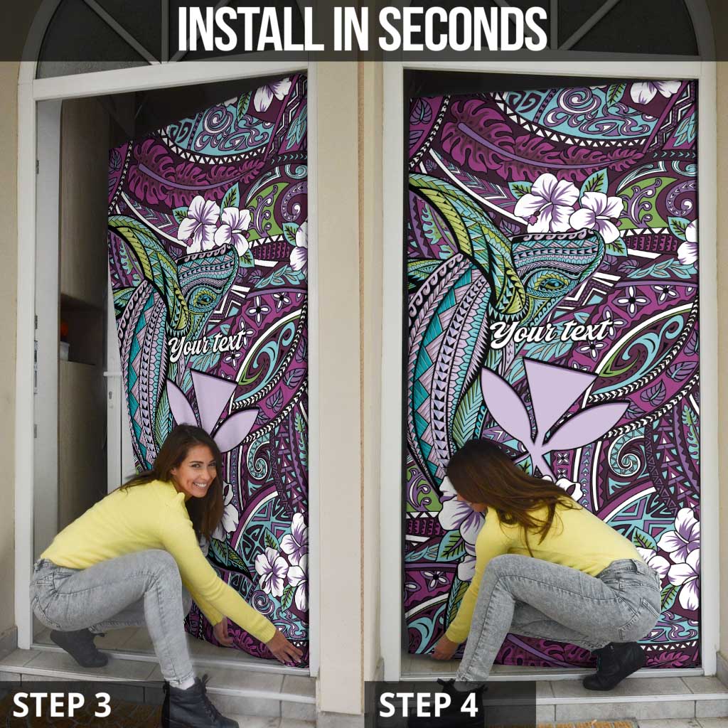 Personalised Hawaii Tribal Humpback Whale Door Cover Poni Hibiscus Seamless Pattern LT9 - Polynesian Pride