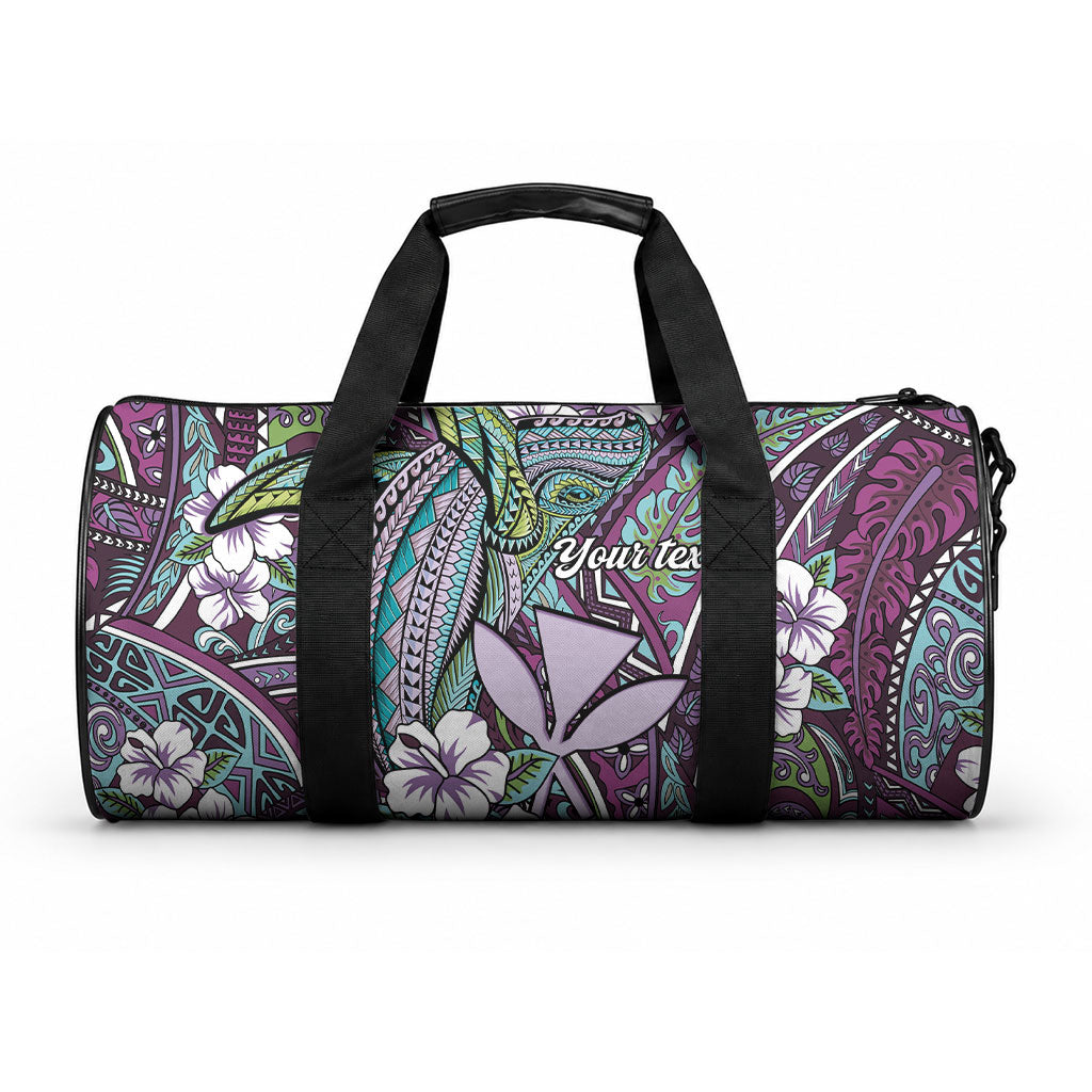 Personalised Hawaii Tribal Humpback Whale Duffle Bag Poni Hibiscus Seamless Pattern LT9 One size Blue - Polynesian Pride