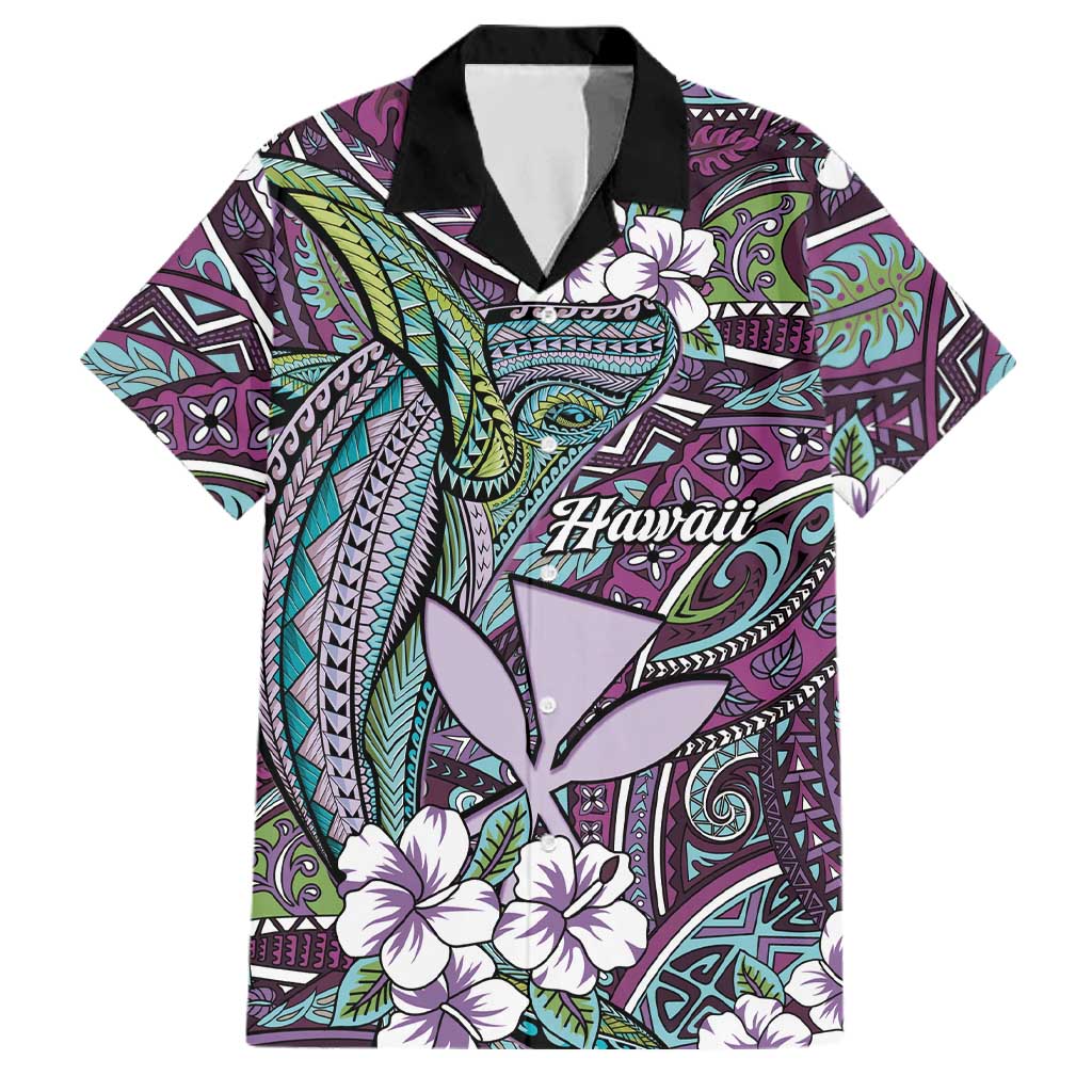 Personalised Hawaii Tribal Humpback Whale Family Matching Off Shoulder Maxi Dress and Hawaiian Shirt Poni Hibiscus Seamless Pattern