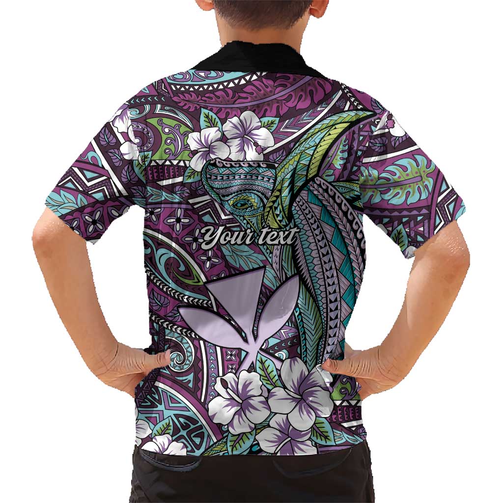 Personalised Hawaii Tribal Humpback Whale Family Matching Off Shoulder Short Dress and Hawaiian Shirt Poni Hibiscus Seamless Pattern