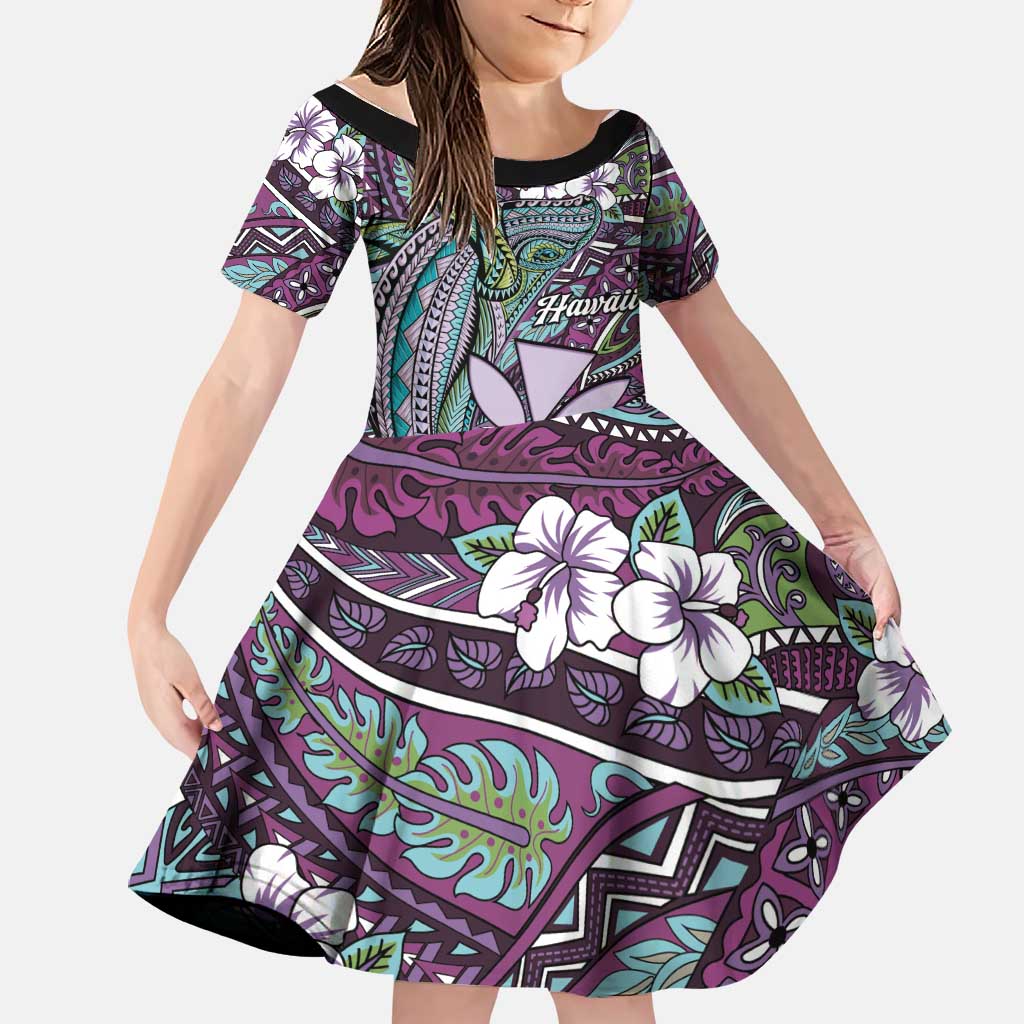 Personalised Hawaii Tribal Humpback Whale Family Matching Summer Maxi Dress and Hawaiian Shirt Poni Hibiscus Seamless Pattern