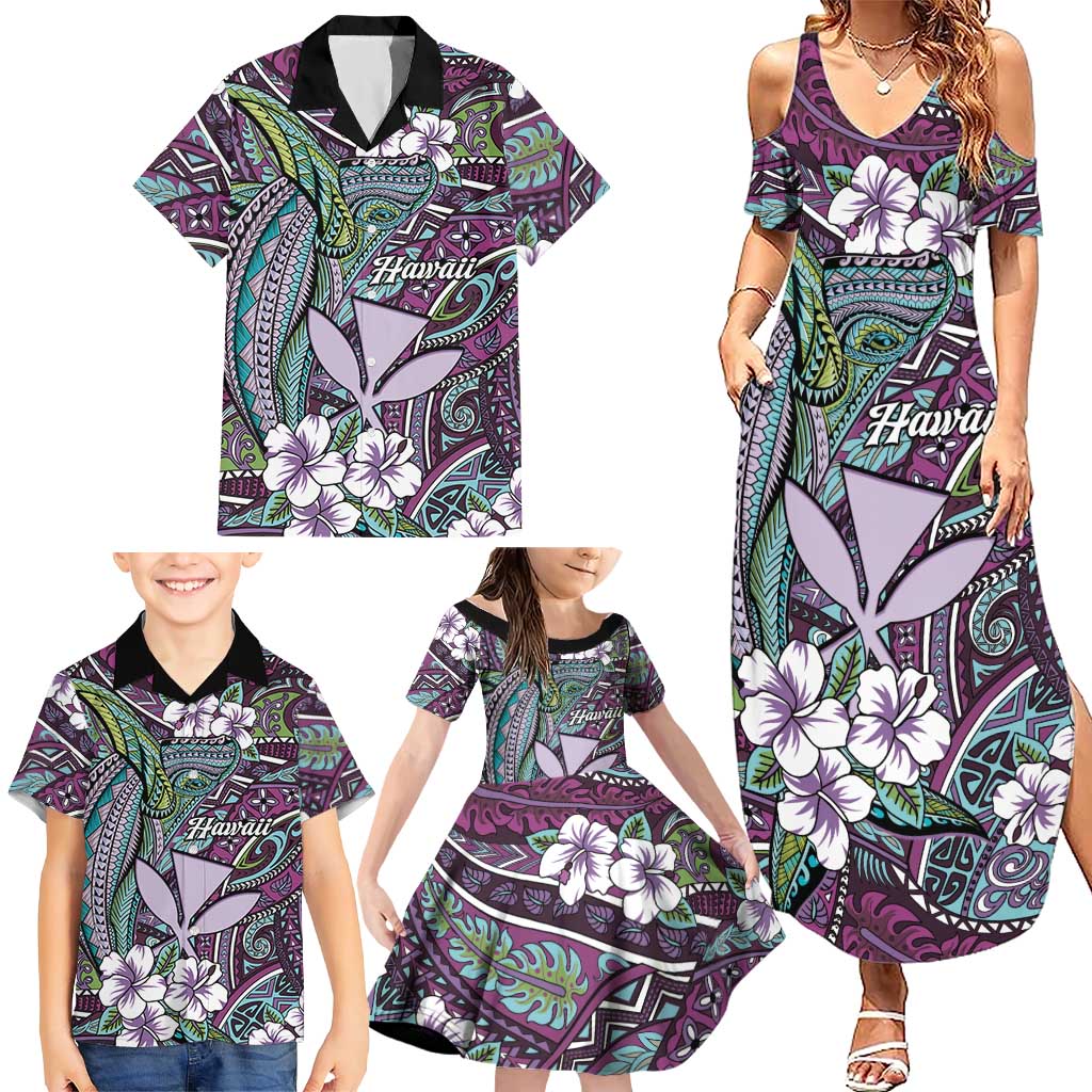 Personalised Hawaii Tribal Humpback Whale Family Matching Summer Maxi Dress and Hawaiian Shirt Poni Hibiscus Seamless Pattern LT9 - Polynesian Pride
