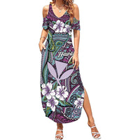 Personalised Hawaii Tribal Humpback Whale Family Matching Summer Maxi Dress and Hawaiian Shirt Poni Hibiscus Seamless Pattern