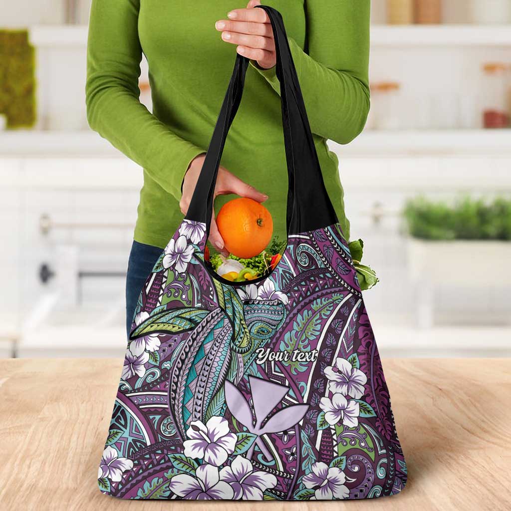 Personalised Hawaii Tribal Humpback Whale Grocery Bag Poni Hibiscus Seamless Pattern LT9 - Polynesian Pride
