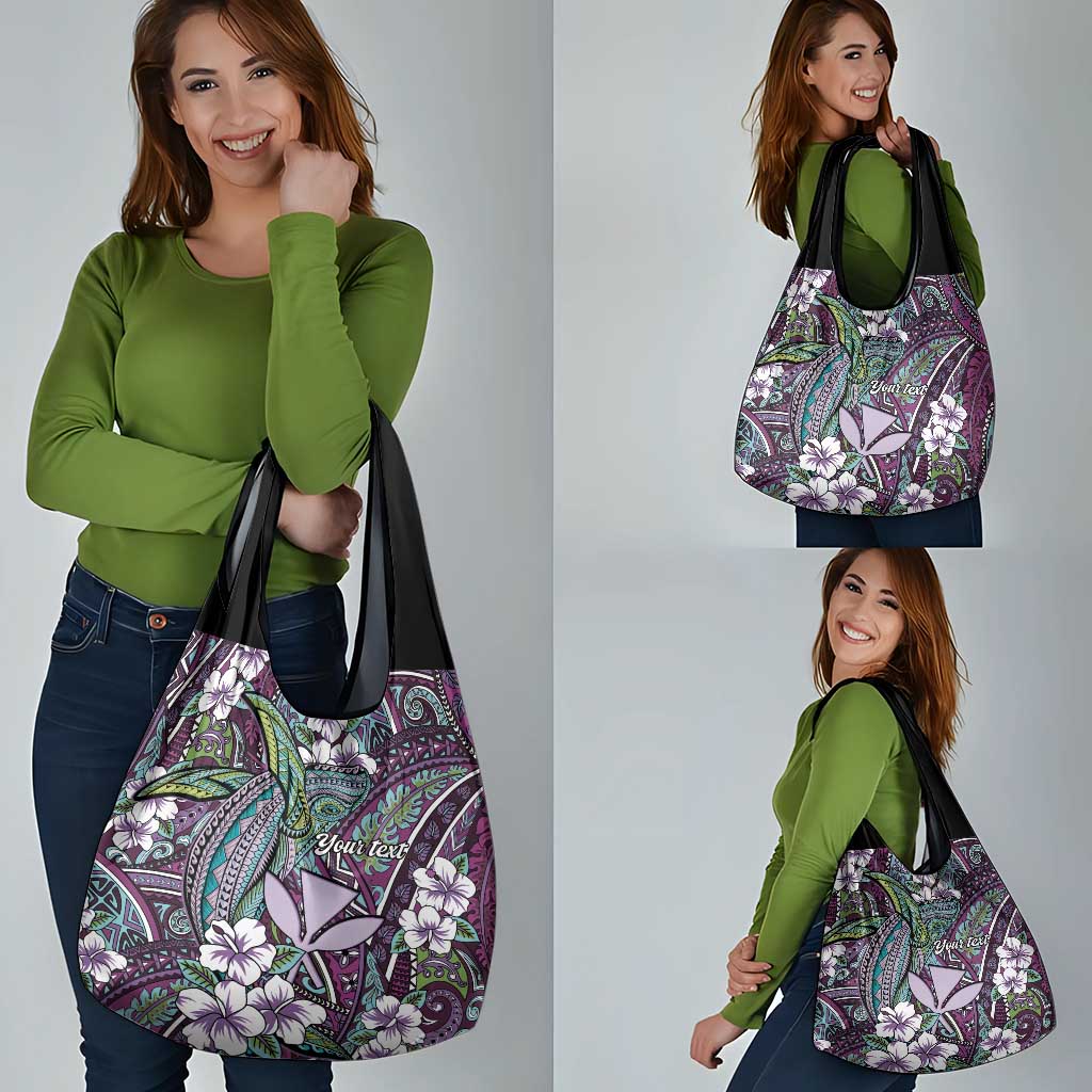 Personalised Hawaii Tribal Humpback Whale Grocery Bag Poni Hibiscus Seamless Pattern LT9 - Polynesian Pride